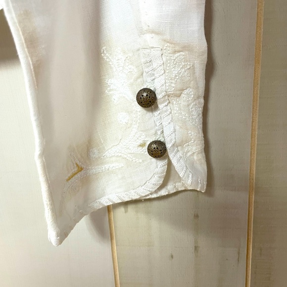 Elie Tahari White Linen Embroidered Overlay Button Blouse Fitted Sz M - Picture 6 of 7